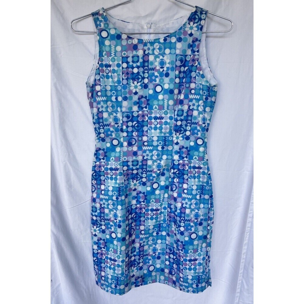 Vintage Colorful Psychedelic Retro Mod Shift Geometric Dress XS Art Abstract